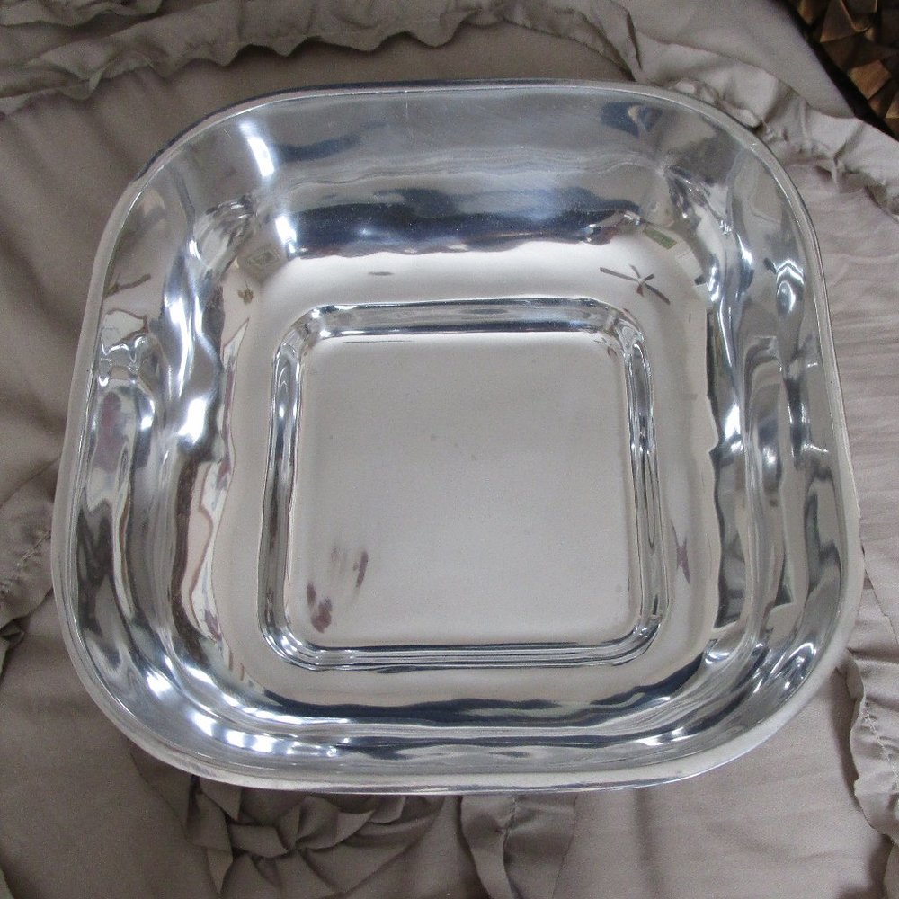 large square polished aluminum bowl